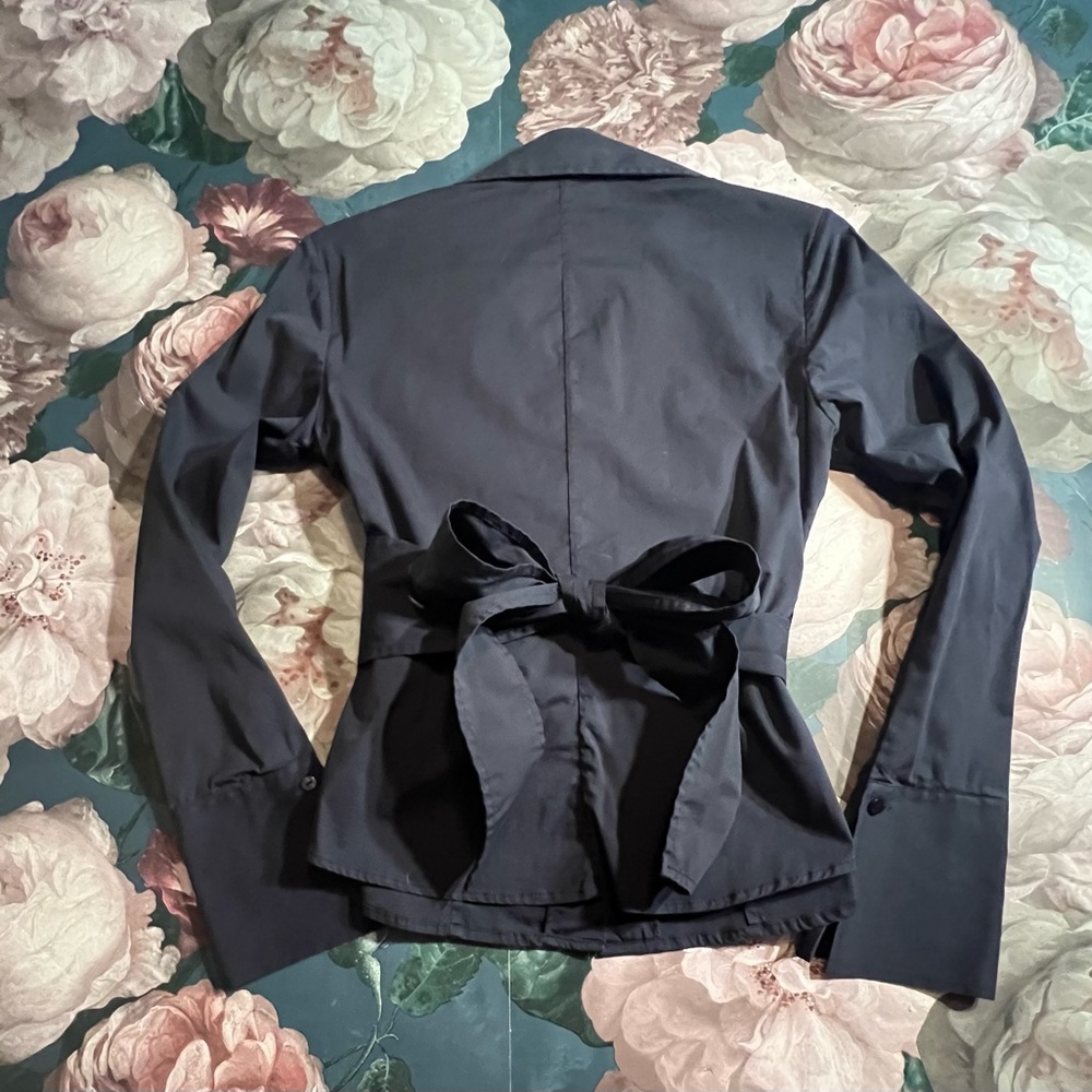 XS navy blouse with wrap around tie